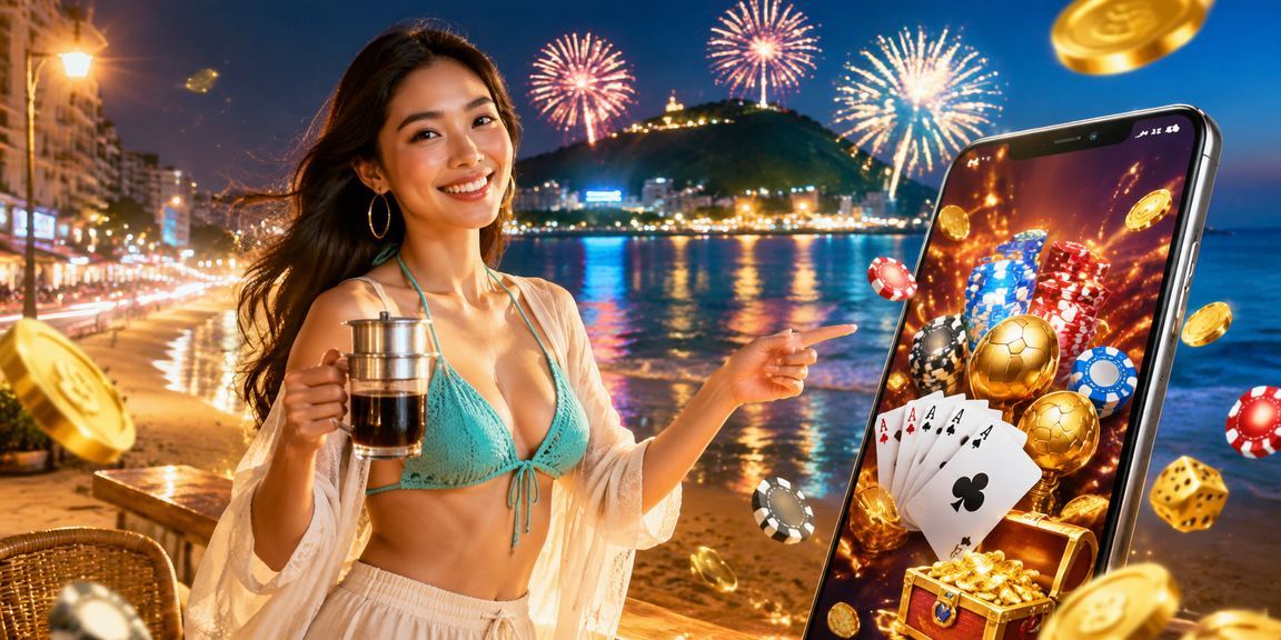 Người dùng ở Vũng Tàu đọc ví dụ game bài trên điện thoại tại quán cà phê